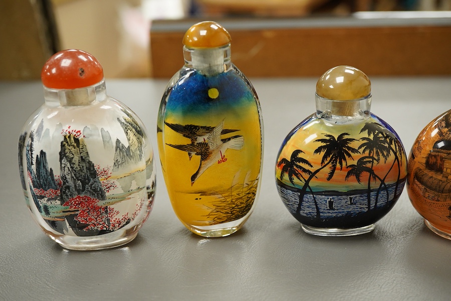 Six Chinese inside painted glass 'landscape' snuff bottles